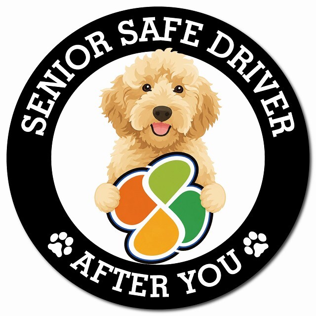 カーサイン 高齢者マーク SENIOR SAFE DRIVER オーストラリアンラブラドゥードル マグネット 強力 直径13cm 肉球 日本製 車 ステッカー