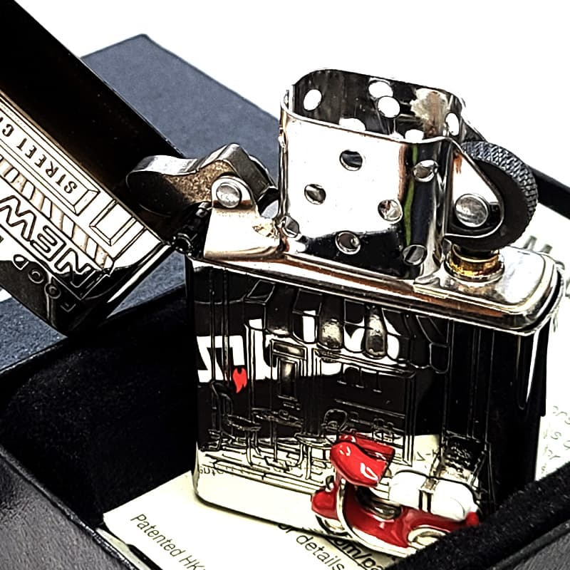 ZIPPO ライター ニューヨーク ジッポ 重厚立体メタル スクーター レッド 両面加工 おしゃれ シルバー レディース ギフト FOOD LOVER CLUB アメリカ NEW YORK かわいい 彫刻 メンズ 銀 プレゼント