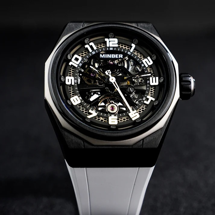 【正規品】MINBER ミンバー メンズ腕時計 自動巻き 3気圧防水 JC5002G-01 ホワイト ラバーベルト