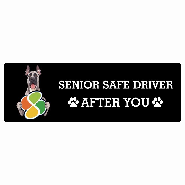 カーサイン 高齢者マーク SENIOR SAFE DRIVER グレートデン ステッカー シール 長方形 20x6.7cm 肉球 日本製 車