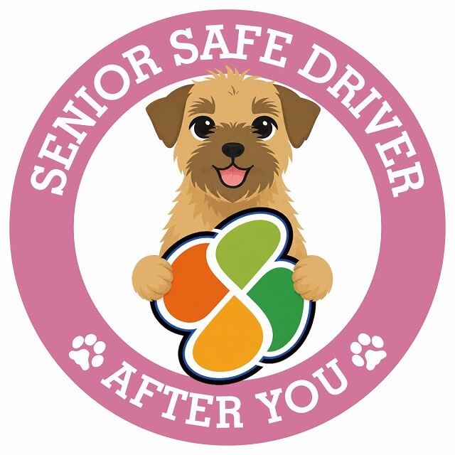 カーサイン 高齢者マーク SENIOR SAFE DRIVER ボーダーテリア ステッカー シール 直径13cm 肉球 日本製 車
