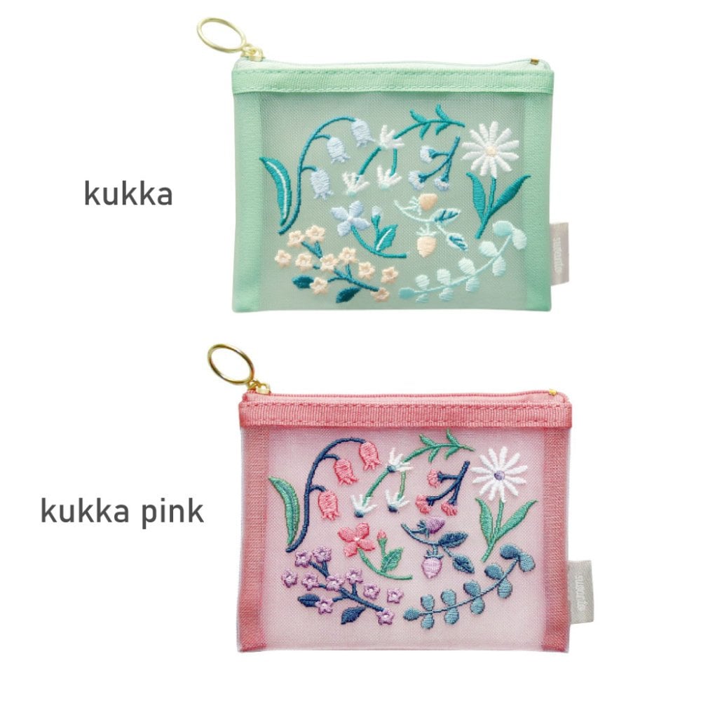 SUVANTO　刺繍ミニポーチ メッシュ ミニサイズ コンパクト ファスナー レディース 刺繍 花柄 収納 ベージュ ネイビー グリーン 花 プレゼント ギフト 誕生日 母の日 出産祝い 無料ラッピング