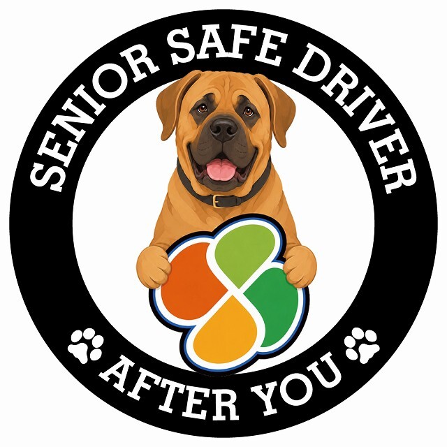 カーサイン 高齢者マーク SENIOR SAFE DRIVER 土佐犬 ステッカー シール 直径13cm 肉球 日本製 車