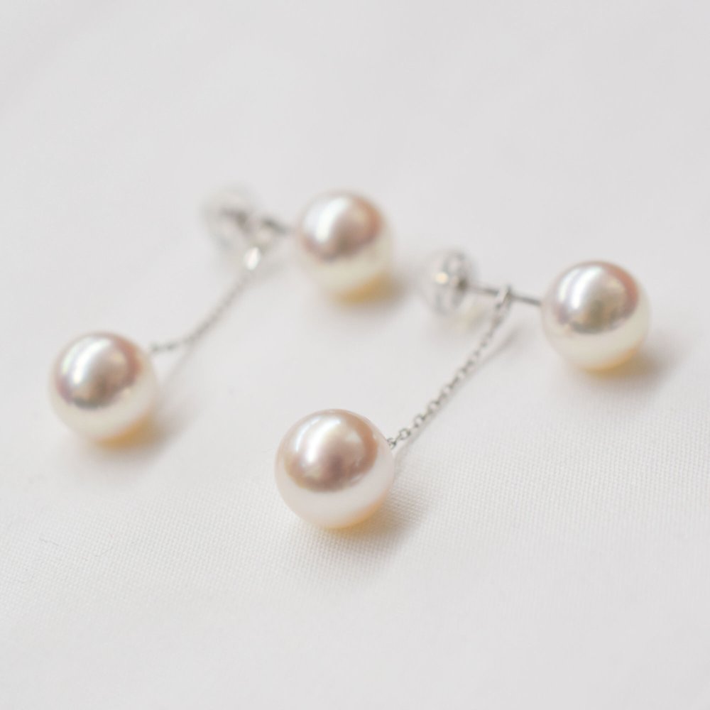 あこや真珠ピアス 7.5mm - 8mm 花珠級 ホワイトピンク ダブルパール ピアス あこや真珠 チャーム