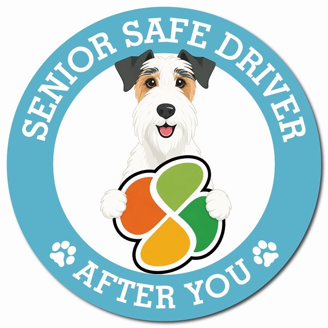 カーサイン 高齢者マーク SENIOR SAFE DRIVER ワイヤーフォックステリア マグネット 強力 直径13cm 肉球 日本製 車 ステッカー
