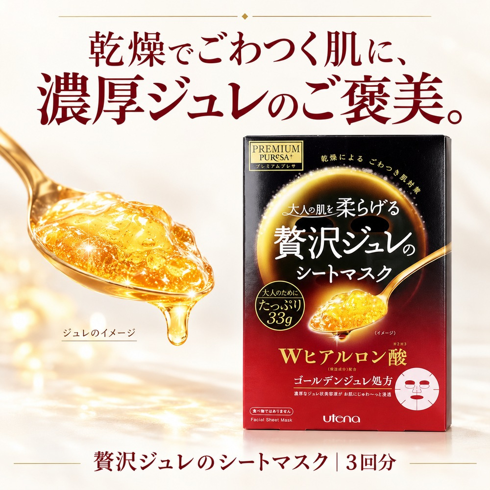 プレミアムプレサ 贅沢ジュレのシートマスク Wヒアルロン酸 3回分 / シートマスク シートパック フェイスマスク フェイスパック 保湿 高級 エイジングケア