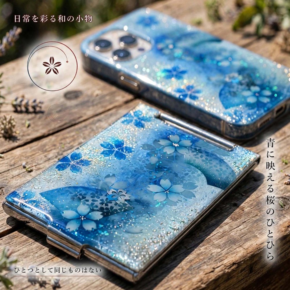 コンパクトミラー『湯』名入れ 送料無料 和柄 和風 和モダン 和雑貨 和小物 手鏡 折りたたみ 桜 伝統工芸 職人 手作り ハンドメイド 記念日 プレゼント ギフト クリスマス