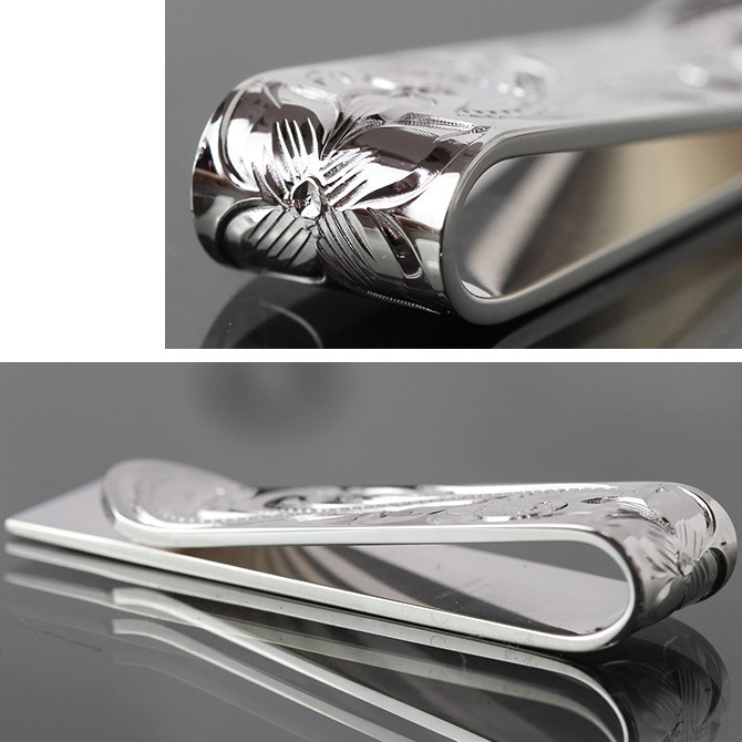 マネークリップ 幅12mm 名入れ 刻印 無料 誕生石入れ可 シルバー925 札ばさみ ハワイアンジュエリー スクロール柄 シンプル スマート会計 札入れ ブランド メンズ レディース 誕生日 プレゼント ハロウィン 【品番：SMCM104】