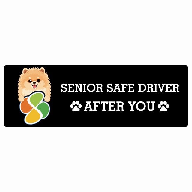 カーサイン 高齢者マーク SENIOR SAFE DRIVER ポメキー ステッカー シール 長方形 15x5cm 肉球 日本製 車