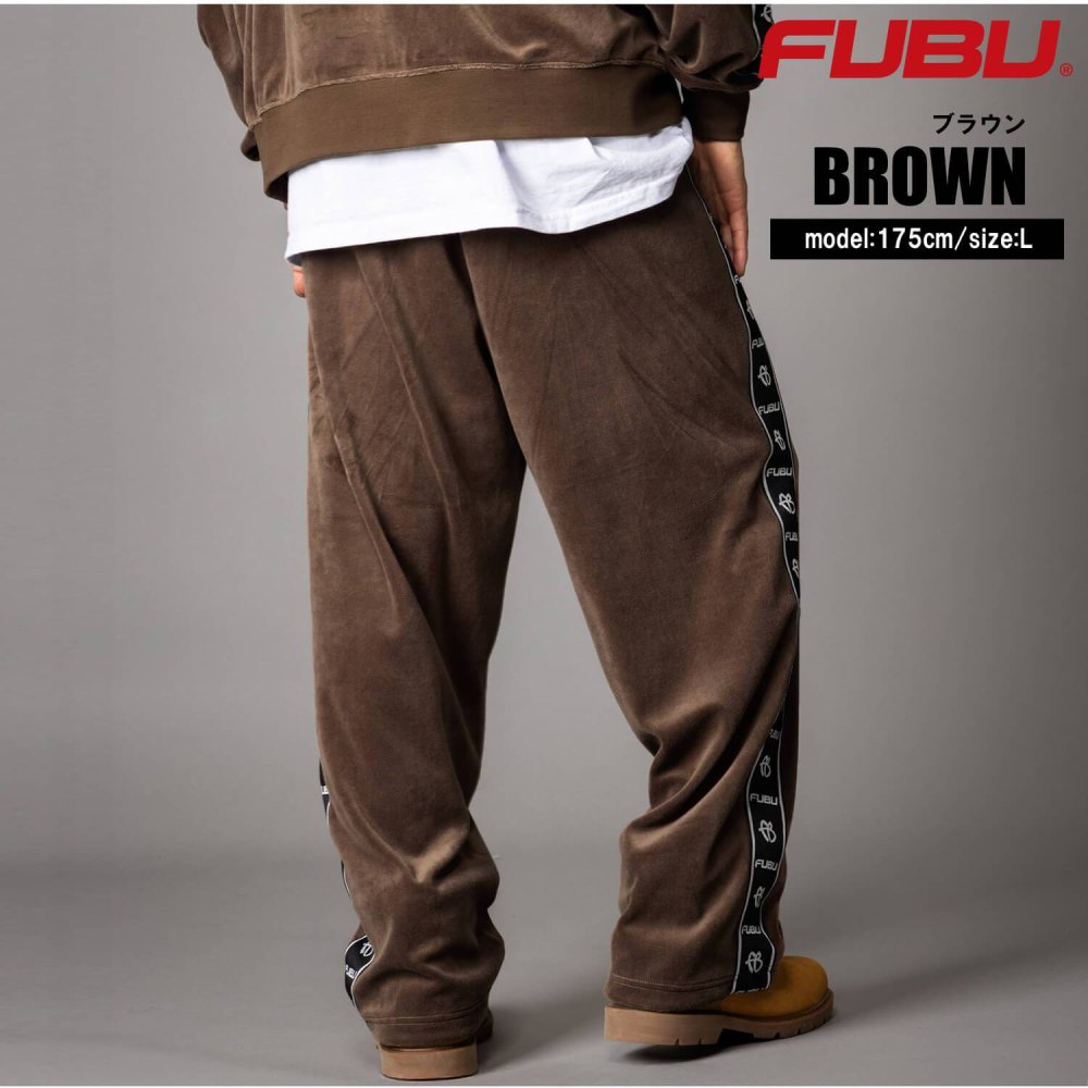  FUBU フブ ベロア イージーパンツ メンズ スポーティ ボトム ストリート ワイド ヒップホップ ダンス オーバーサイズ ビッグシルエット 秋冬 黒 M L XL XXL 大きいサイズ レディース fam-62508 2026FW karlas
