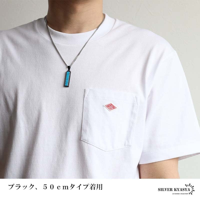 ステンレス スティックネックレス ターコイズ ペンダントネックレス ストーンネックレス ダブル喜平チェーン 細身 シルバー ブラック 水色 ブルー かっこいい メタル メンズ 男性 金属アレルギー対応
