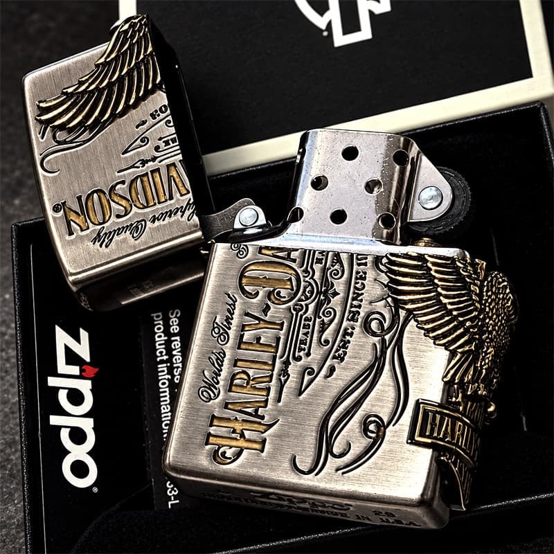 ジッポライター ハーレーダビッドソン ZIPPO かっこいい アンティーク シルバー＆ゴールド 金銀 古美仕上げ 3面メタル 鷲 日本国内限定モデル メンズ ギフト