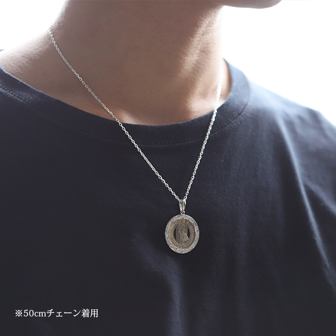 ハワイアンジュエリー ネックレス シルバー ネックレス 刻印 無料 誕生石入れ可 バストークン コイン フラダンサー ロジウムコーティング メダル シルバー925 ギフトラッピング可能 長さ選べる プレゼント ハロウィン 【品番：CG-SP302】