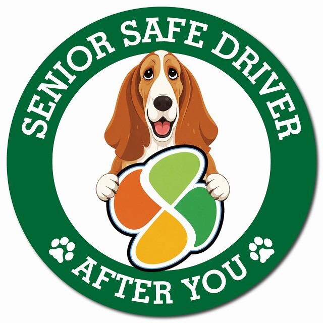 カーサイン 高齢者マーク SENIOR SAFE DRIVER バセットハウンド マグネット 強力 直径13cm 肉球 日本製 車 ステッカー