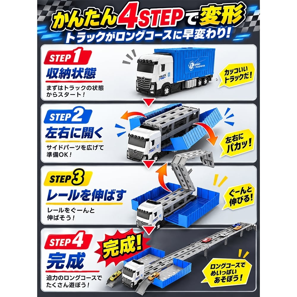 【当店限定セット トミカ付】変形 スプリントトランスポーター トミカ 緊急車両セット5 セット ミニカー ロングコース キャリアカー 収納 パトカー 消防車 救急車 おもちゃ 車 室内遊び 男の子 誕生日 クリスマス プレゼント ラッピング不可