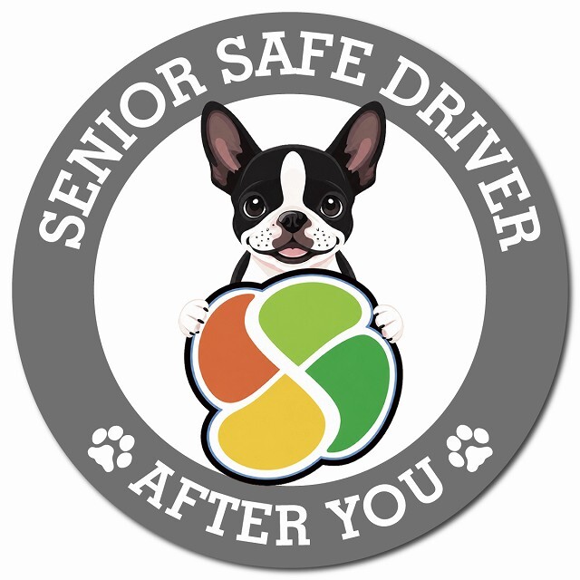 カーサイン 高齢者マーク SENIOR SAFE DRIVER ボストンテリア マグネット 強力 直径13cm 肉球 日本製 車 ステッカー