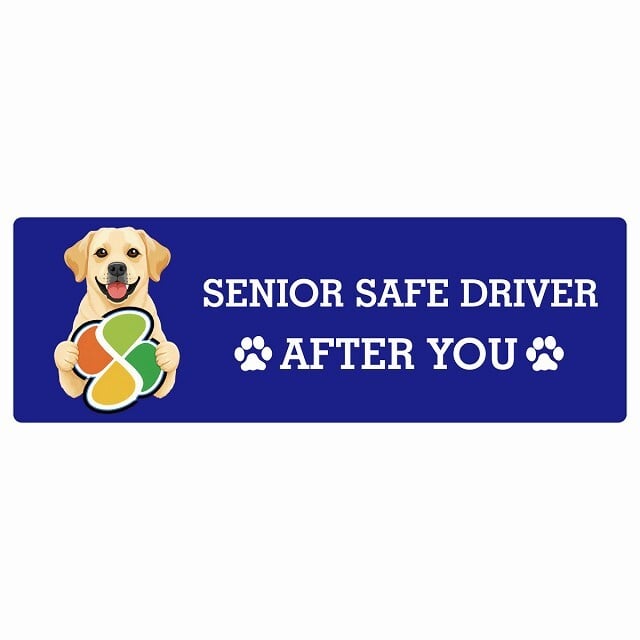 カーサイン 高齢者マーク SENIOR SAFE DRIVER ラブラドールレトリバー ステッカー シール 長方形 15x5cm 肉球 日本製 車