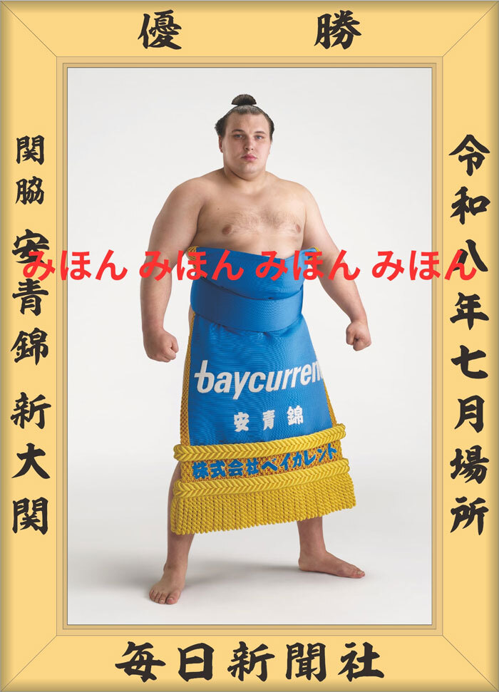 安青錦 新大 関　優勝ミニ額 大相撲ミニ額 大相撲優勝額　令和８（２０２６）年７月場所 優勝 関脇 安青錦 関（３回目）優勝記念品 相撲グッズ 力士グッズ 相撲取りグッズ 国技館 限定品 記念品 コレクション 写真 R0807