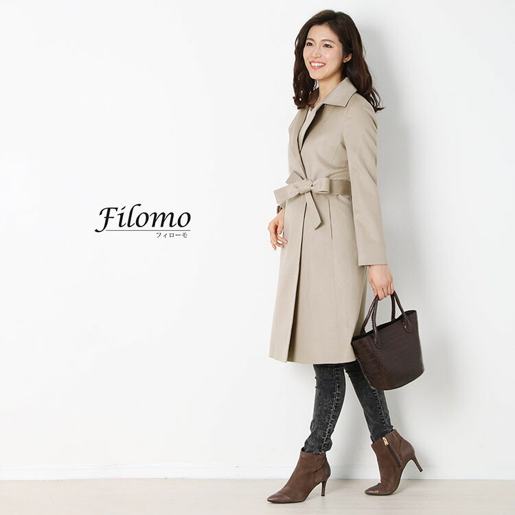【1点限り】カシミヤ コート ベルト 付き レディース カシミヤ100％ レディース 婦人用 カシミヤ コート カシミア 女性用 カシミア きれいめ フォーマル 裏地 キュプラ グレージュ 冬 20代 30代 ギフト プレゼント 6F (4515-1r)
