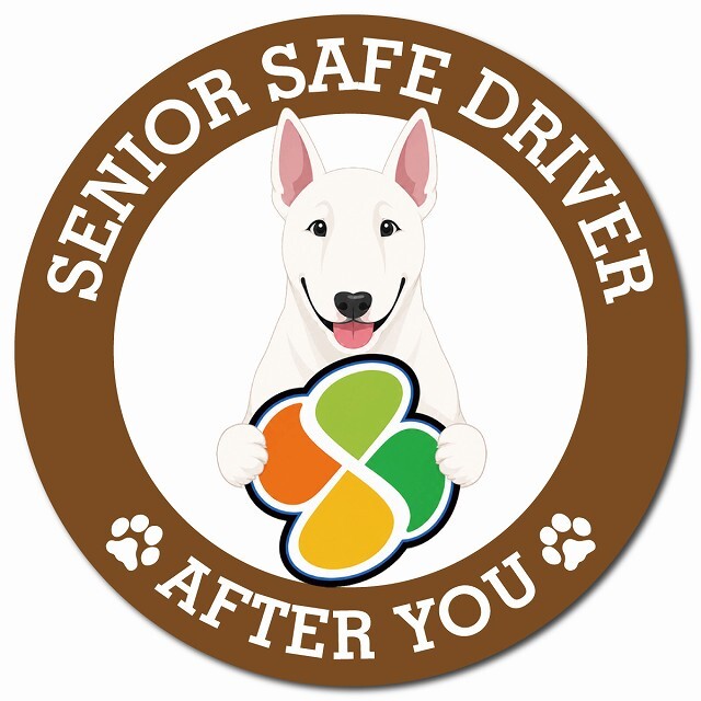 カーサイン 高齢者マーク SENIOR SAFE DRIVER ブルテリア マグネット 強力 直径13cm 肉球 日本製 車 ステッカー