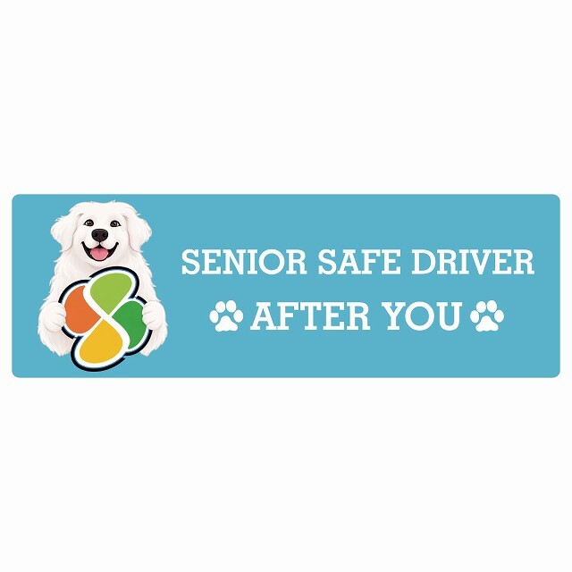 カーサイン 高齢者マーク SENIOR SAFE DRIVER グレートピレニーズ ステッカー シール 長方形 15x5cm 肉球 日本製 車