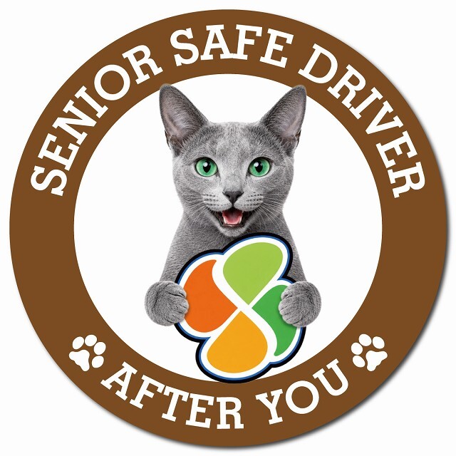 カーサイン 高齢者マーク SENIOR SAFE DRIVER ロシアンブルー マグネット 強力 直径13cm 肉球 日本製 車 ステッカー