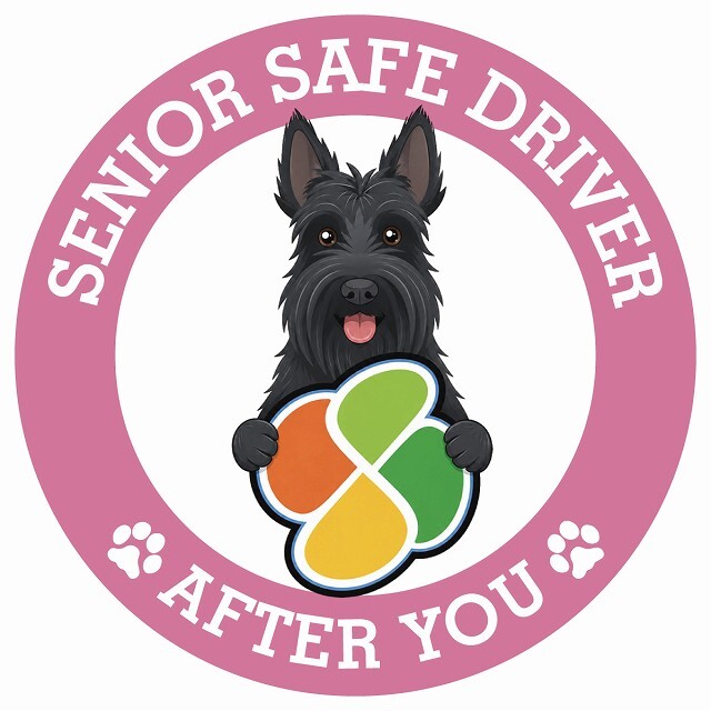 カーサイン 高齢者マーク SENIOR SAFE DRIVER スコティッシュテリア ステッカー シール 直径13cm 肉球 日本製 車