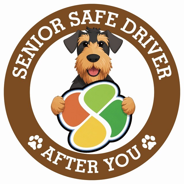 カーサイン 高齢者マーク SENIOR SAFE DRIVER エアデールテリア ステッカー シール 直径13cm 肉球 日本製 車