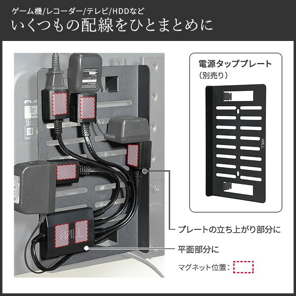 WALLインテリアテレビスタンド マグネット付きスマート電源タップ  追加オプション 部品 パーツ 電源コード ACコード 延長コード 延長ケーブル コンセント 配線 おしゃれ 磁石 自由に設置 背面収納 テレワーク