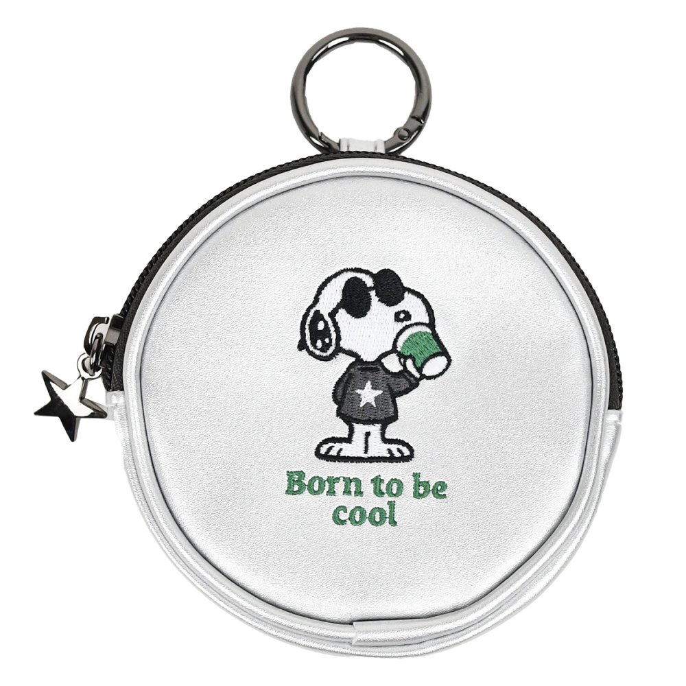ミニポーチ Snoopy スヌーピー サークルミニポーチ カラビナ付き おしゃれ かわいい シルバー 小物入れ ミニポーチ カラビナ カラビナ付き メタリック 丸 イラスト スヌーピーグッズ スヌーピーイラスト バッグチャーム プレゼント ギフト 贈り物 小さめ ミニ