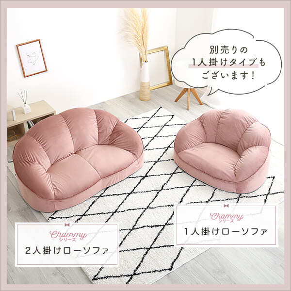 ソファ 大人かわいいインテリア ローソファ2人掛け SH-07-OKCBS-2 家具・ソファ・ ・リビング・睡眠・インテリア・新生活 おしゃれ 背もたれ 二人掛け 大人可愛い 女子部屋 起毛生地 パステルカラー ウレタン ベロア Chammy-チャミー