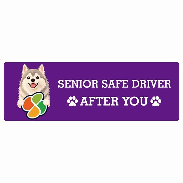 カーサイン 高齢者マーク SENIOR SAFE DRIVER ウルフドッグ ステッカー シール 長方形 15x5cm 肉球 日本製 車