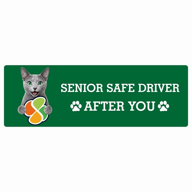 カーサイン 高齢者マーク SENIOR SAFE DRIVER ロシアンブルー ステッカー シール 長方形 20x6.7cm 肉球 日本製 車