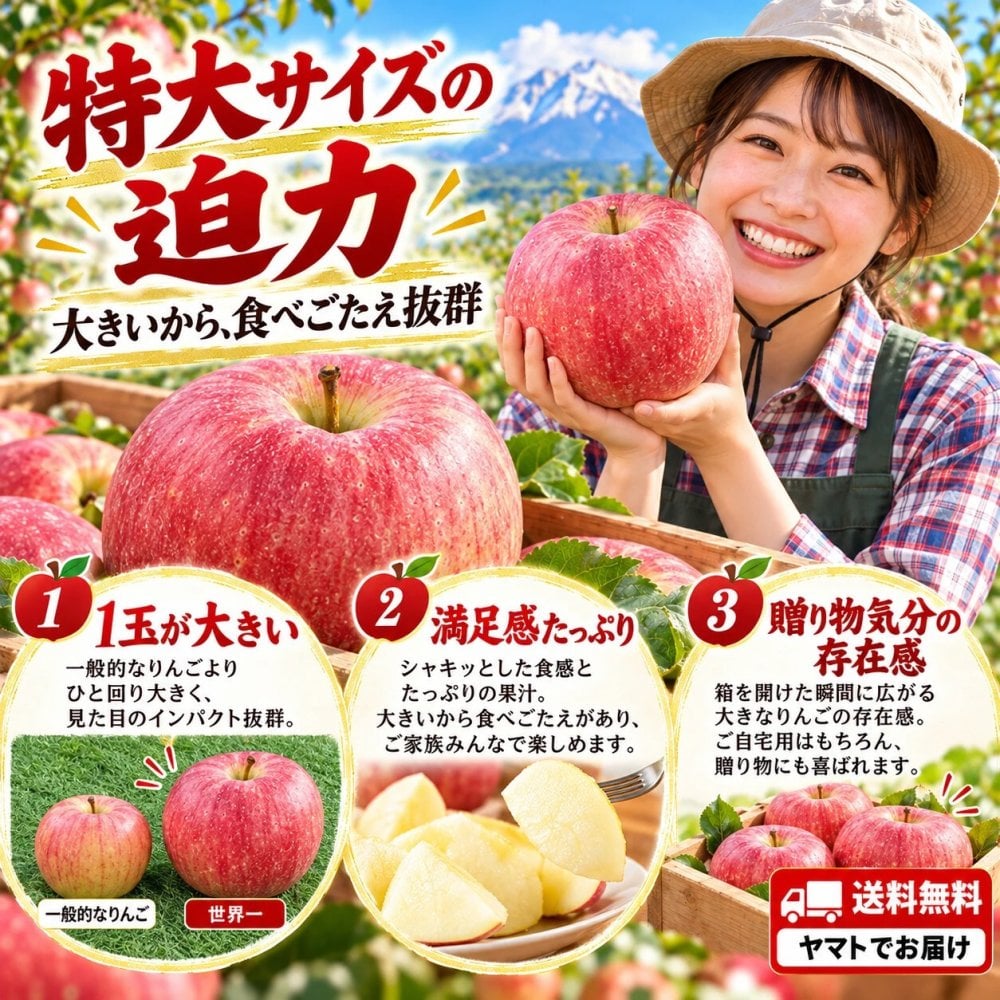 青森県産　りんご　世界一　特大　訳あり　家庭用　5kg　9～14玉　送料無料！