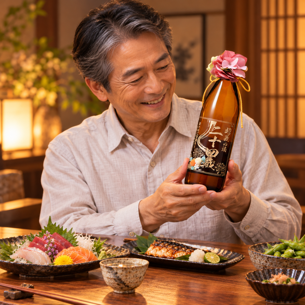 名入れ 芋焼酎 霧島酒造 赤霧島 900ml デコ仕上げ 紐リボン・コサージュ付 木箱入り プレゼント 誕生日 SXX
