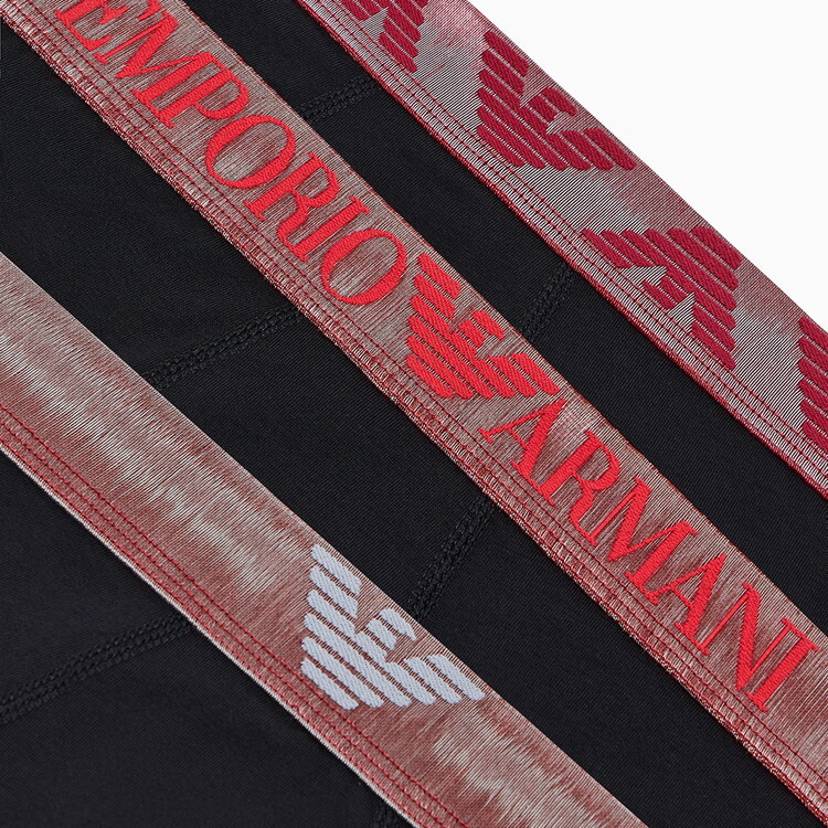 エンポリオアルマーニ：SHINY LOGOBAND ボクサーパンツ 3PK (ブラック)[ボクサーパンツ/ 男性下着/ メンズインナー/人気ブランド/おすすめギフト/誕生日プレゼント/メンズファッション]