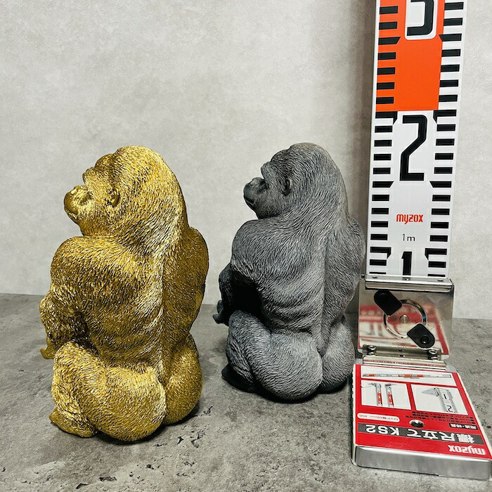 スマホスタンド おしゃれ 卓上 ゴリラ 置物 高さ18cm 動物 黒 金 グッズ 金色 アニマル オブジェ 縁起物 豪華 プレゼント ギフト かわいい  リアル おもしろインテリア スマホホルダー デスク ガーデンオーナメント 玄関 雑貨 写真立て メニュー立て 面白い ゴールド woobia