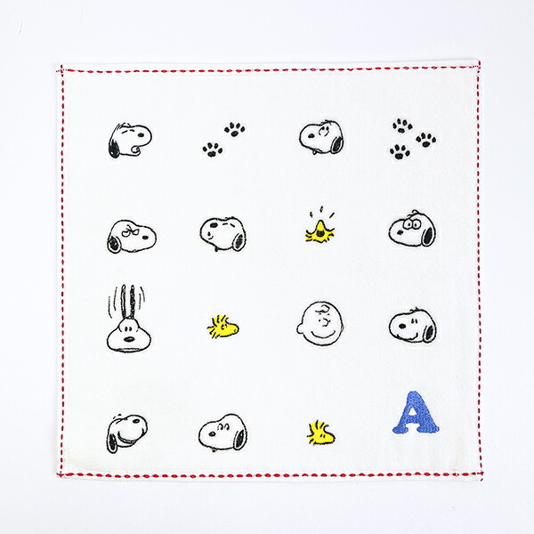 スヌーピー ミニタオル アイコン(A) イニシャル アイボリー ハンカチ SNOOPY