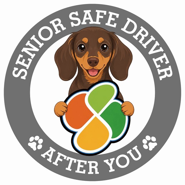 カーサイン 高齢者マーク SENIOR SAFE DRIVER ミニチュアダックスフンド ステッカー シール 直径13cm 肉球 日本製 車