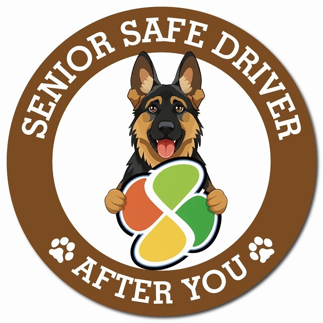 カーサイン 高齢者マーク SENIOR SAFE DRIVER シェパード マグネット 強力 直径13cm 肉球 日本製 車 ステッカー