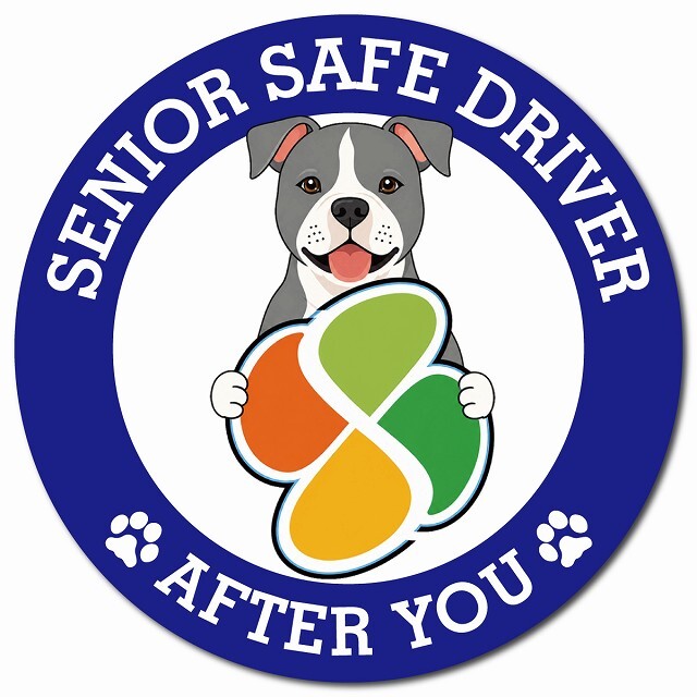 カーサイン 高齢者マーク SENIOR SAFE DRIVER アメリカンスタッフォードシャーテリア マグネット 強力 直径13cm 肉球 日本製 車 ステッカー