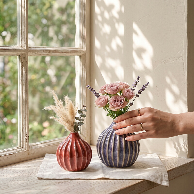 玉ねぎ陶器の花瓶 削ぎ オニオン S・L フラワーベース セン トーツウ｜レッド ブルー パープル｜ おしゃれ かわいい｜北欧 カフェ風 インテリア 一輪挿し 花びん 花器｜ギフト プレゼント 新生活 母の日【TOTU】