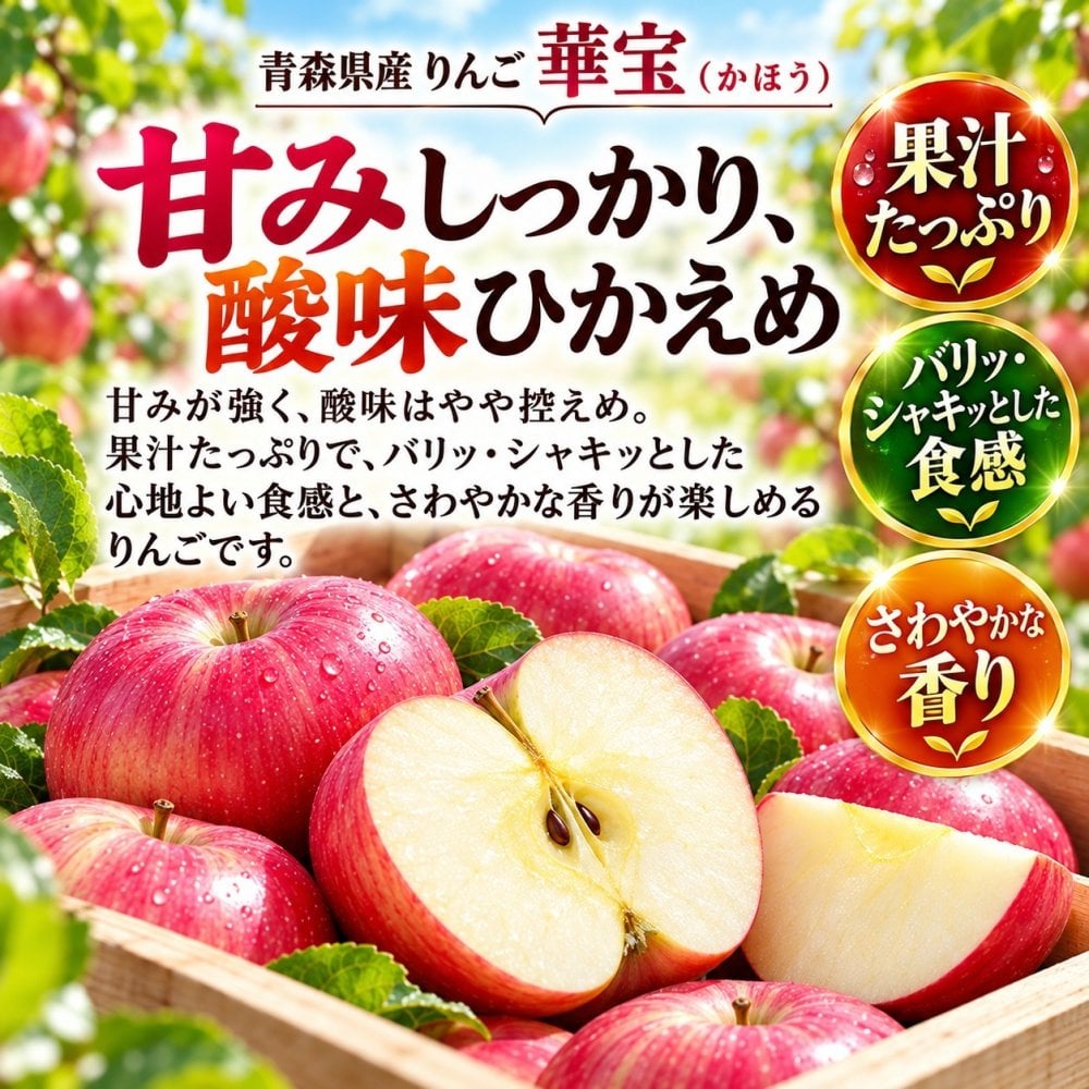 【新品種・希少】青森県産　りんご　家庭用　華宝（かほう）　大玉　3kg　6～12玉　送料無料！