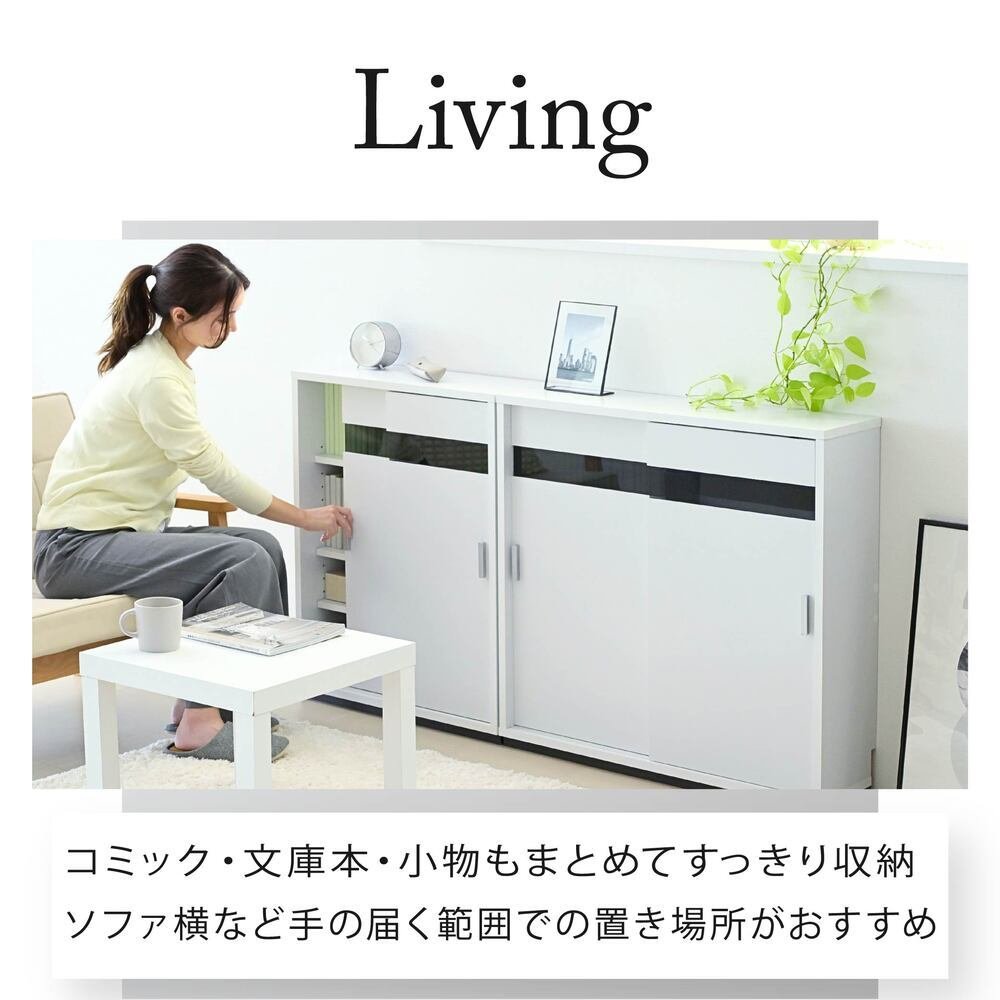 キャビネット カウンター下収納 薄型 引き戸 カウンター下 キッチン 幅60 奥行22 高さ80cm 扉付き 可動棚 スリム 隙間 ルーター コンセント ガラス: 引き戸にはブラックガラスを使用 食器棚 シンプル 強化ガラス キッチンボード 新生活