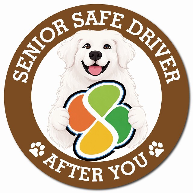 カーサイン 高齢者マーク SENIOR SAFE DRIVER グレートピレニーズ マグネット 強力 直径13cm 肉球 日本製 車 ステッカー