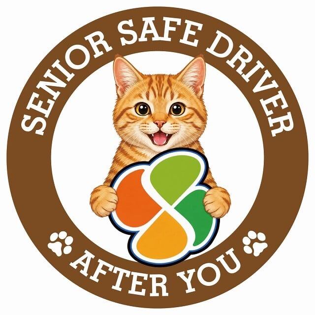カーサイン 高齢者マーク SENIOR SAFE DRIVER 茶トラ ステッカー シール 直径13cm 肉球 日本製 車
