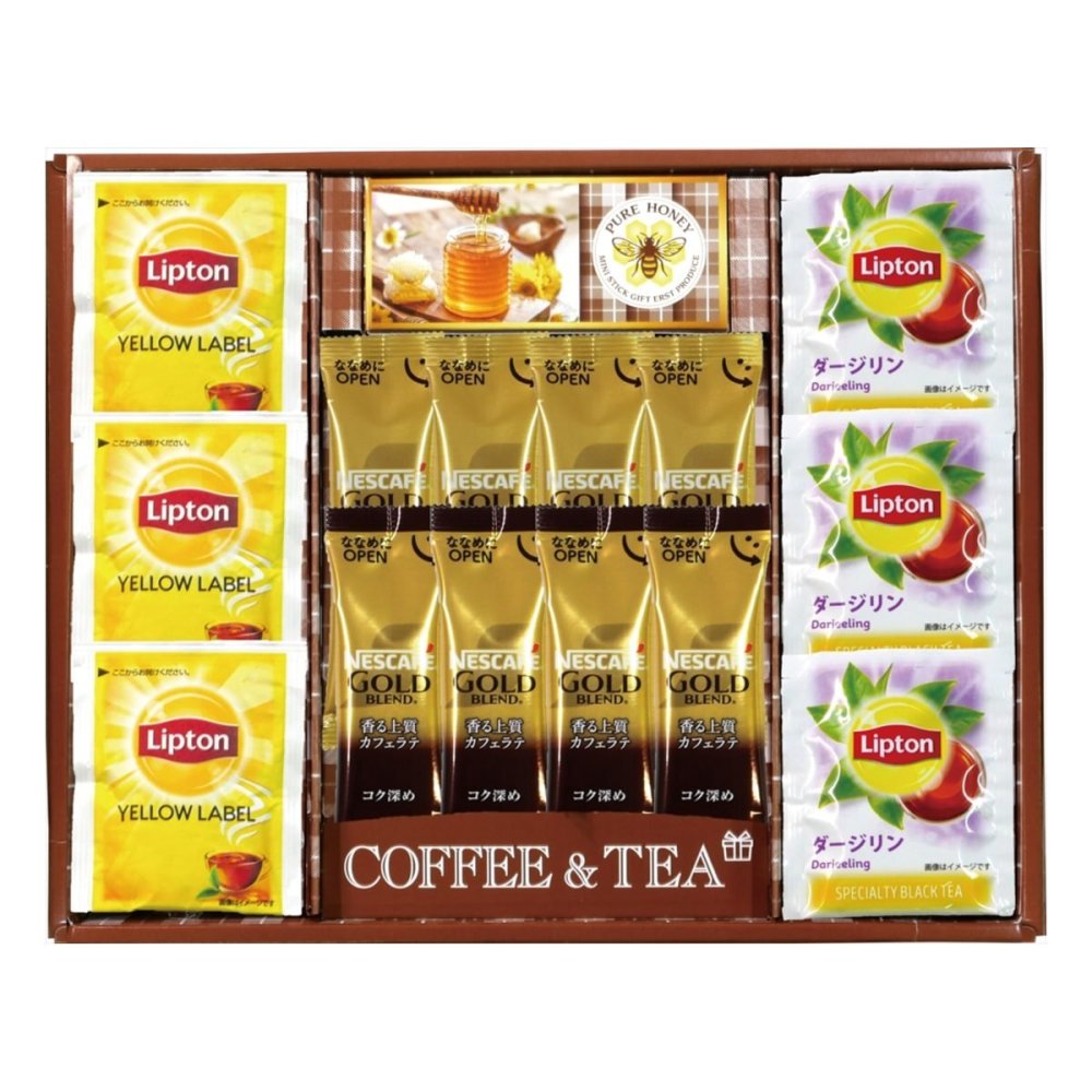 ネスカフェ リプトン はちみつ 詰合せ ティーギフトセット 計16点入 コーヒー 紅茶 カフェラテ セット 純粋はちみつ【北海道・沖縄県・離島 配送不可】