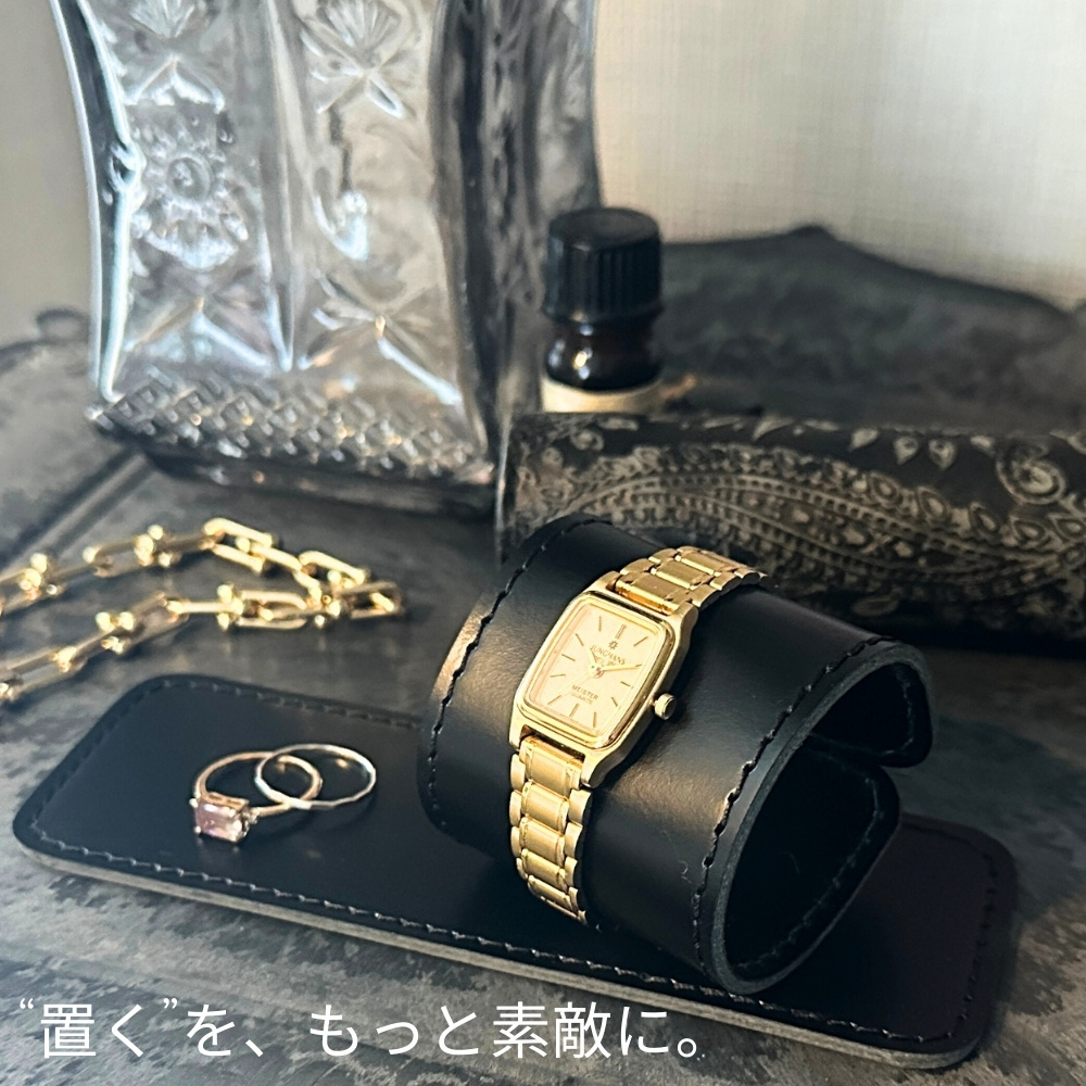 日本製 本革 姫路レザー ウォッチコースター 2枚セット ブラック 腕時計マット ウォッチマット アクセサリートレイ デスクマット キズ 傷防止 レザーマット デスク周り おしゃれ 革小物 ギフト プレゼント ランキング お祝い