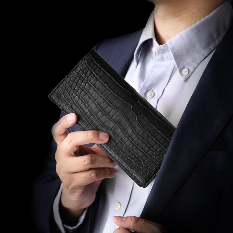 スモール クロコダイル 長財布 日本製 無双 一枚革 紙幣100枚以上対応 ポロサス センター取り メンズ ヌメ革 植物タンニン 鞣し マット 加工 ベジタブル レザー 鰐革 保証書付 ICFA LWG 認定 JRA 4FA(06002005r)