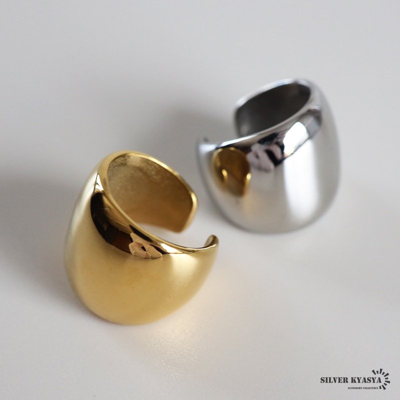 ステンレス メタルイヤーカフ 甲丸イヤーカフ まんまる 大ぶり ぷっくり つやつや ワイド ゴールド 18KGP シルバー 片耳1点 可愛い シンプル プチプラ 耳の穴不要 痛くない レディース 金属アレルギー対応フェイクピアス ノンホール イヤリング 女性